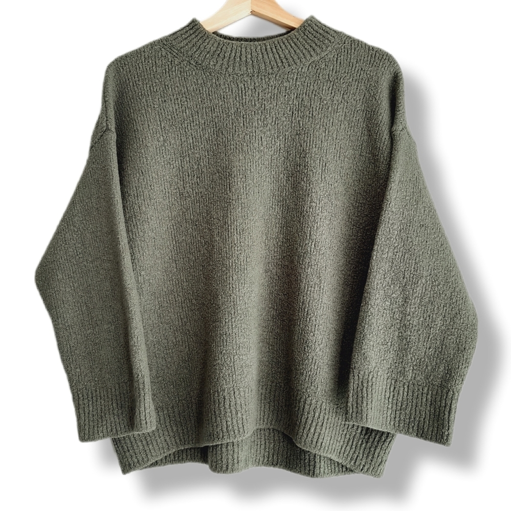 VINCE Wool Blend Boxy Crewneck Sweater Top Green Sz S